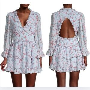 Cistar Ruffle Floral Long Sleeve Babydoll Dress - Blue and Pink Women's Size M